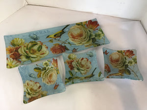 Lisa Audit 4 Piece Set Blue/Multi Glass Floral Plate Set
