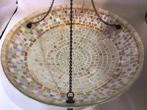 Hanging White Mosaic Birdbath
