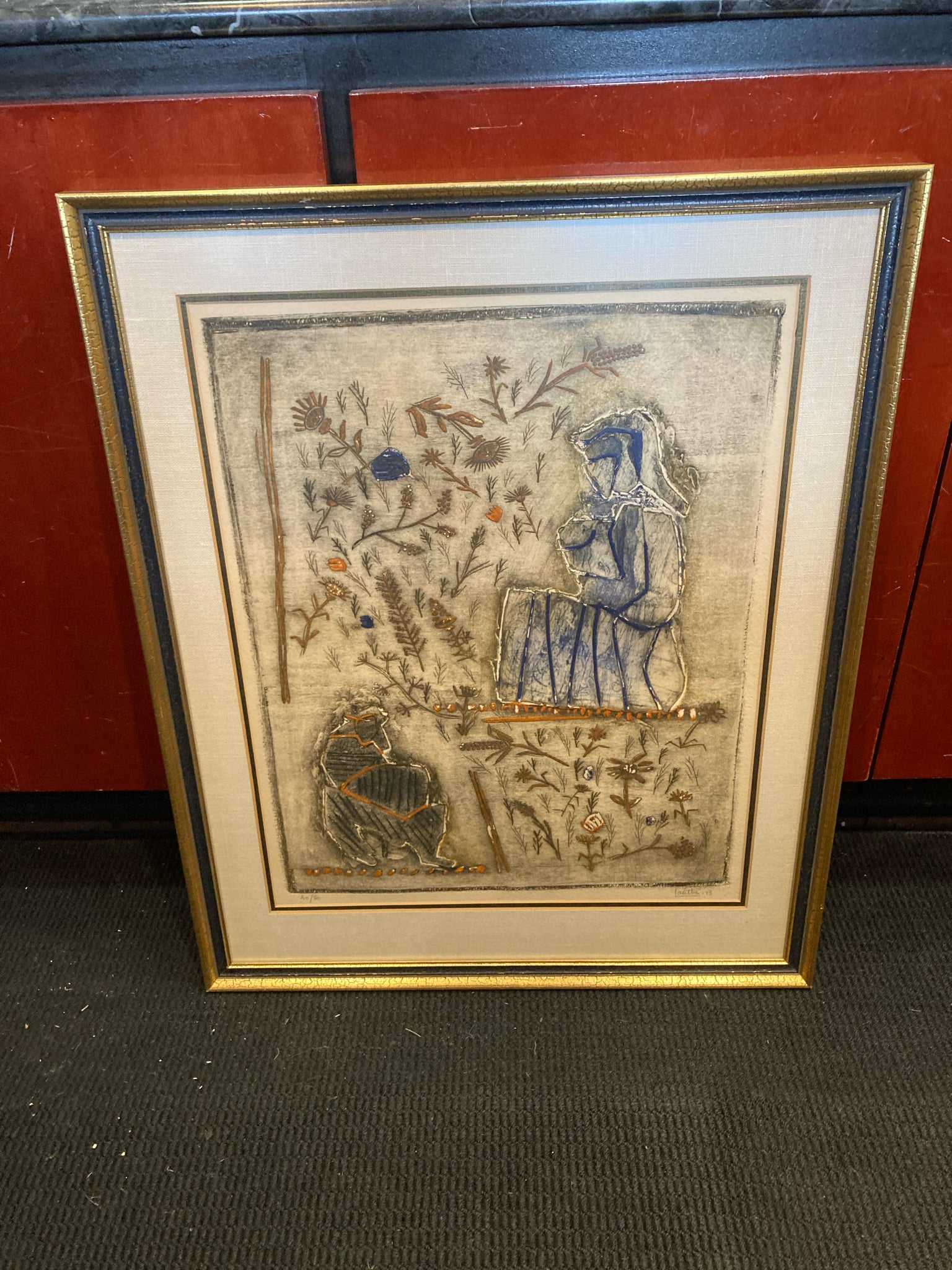 Signed Print Multi-Color French Woman Framed Art