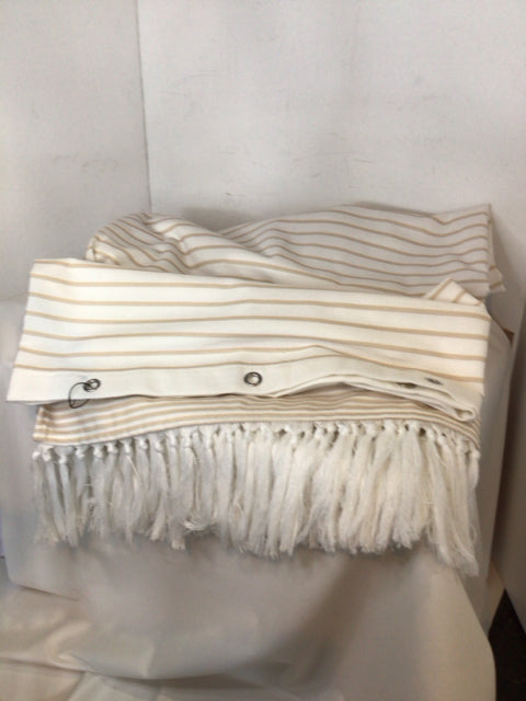 White/Beige Poly Blend Stripe Shower Curtain