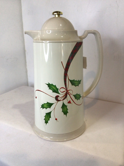 Thermos White Plastic Holly Holiday Item