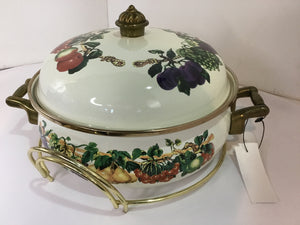 3 piece White/Multi Enamel Ware Fruit W/Lid Dutch Oven