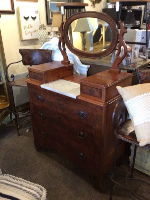 Vintage Marble Trim w/Mirror 3 drawer Dresser/Chest