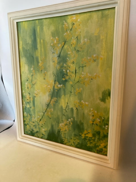 Signed Original Yellow/Green Wildflowers Framed Art