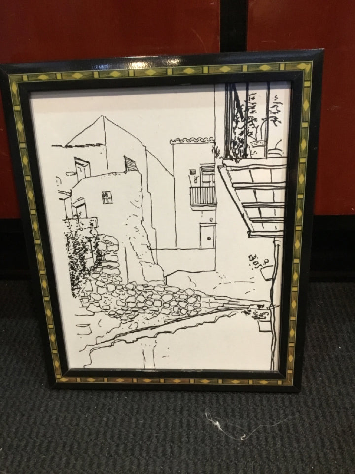 White/Black Street Scene Framed Art