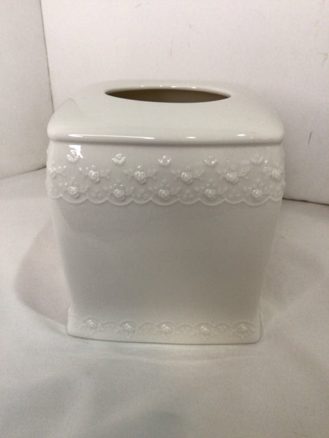 Shabby Chic White Ceramic Tissue box holder