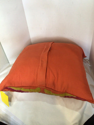Orange/Multi Cotton Embroidered Pillow