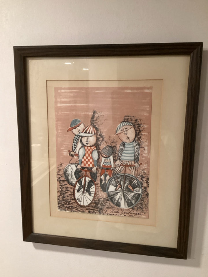 Tan/multi Bicycle People Framed Art
