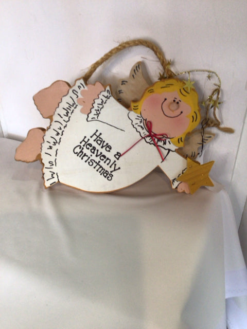 Wall Decoration White/Yellow Wood Angel Holiday Item