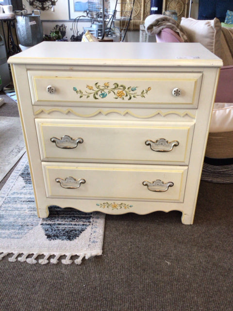 3 Drawers Wood White/Yellow Dresser/Chest