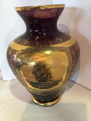 Murano Vintage Brown/Gold Glass Ship Vase