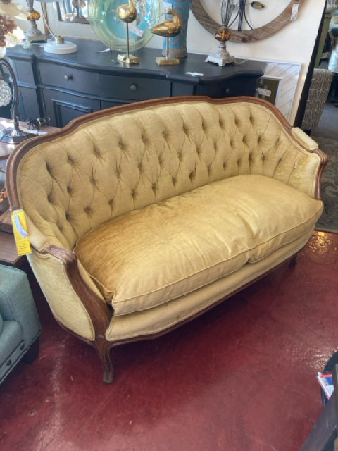 French Country Velvet Curved As Is Gold Settee