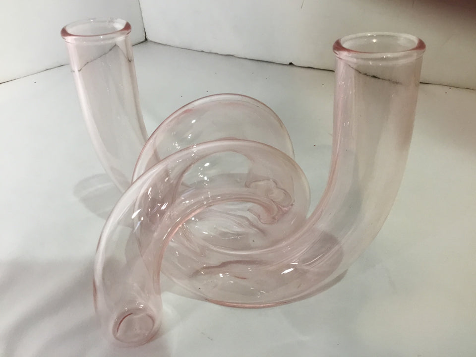 Pair Pink Glass Curly Ques Vase