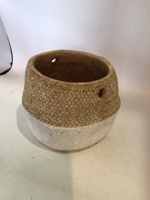 Tan/White Ceramic Basket Planter