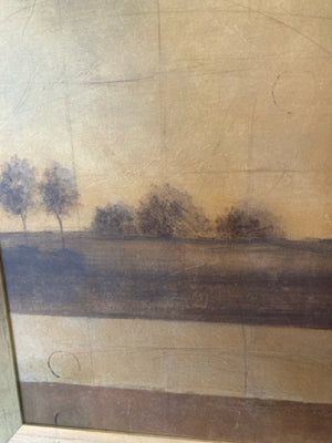 Vintage Brown/Yellow Canvas Landscape Trees Framed Art