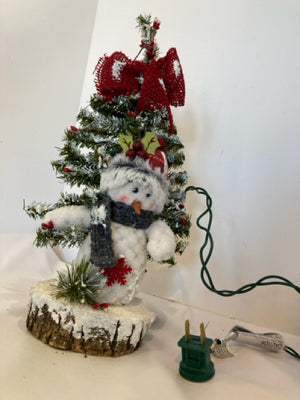 Pre-Lit Wood Christmas Tree Snowman Holiday Item