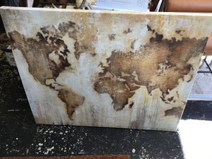 Cream/Brown World Map Stretch Canvas Art