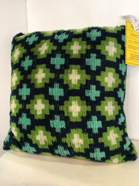 Blue/Green Polyester Tufted Pillow