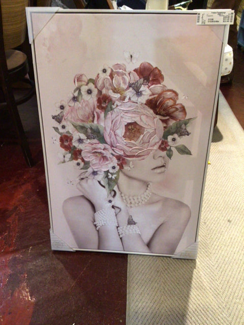 Pink/white Canvas Flowers Woman Framed Art