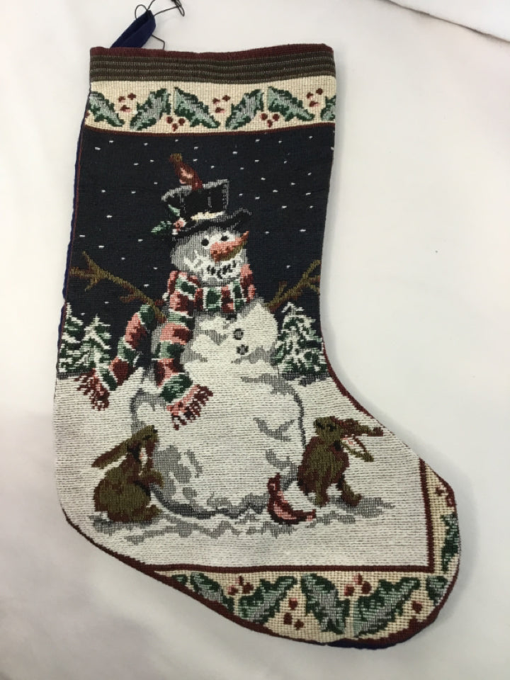 Christmas Blue/Multi Cotton Stocking Snowman Holiday Item