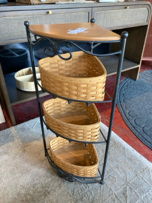 Longaberger Basket Black/Brown Wood/Metal Triangle Shelf