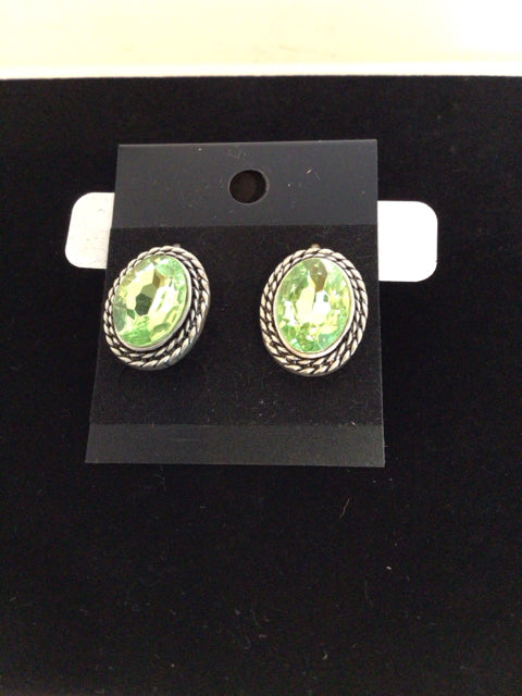 Silver Green Pierced Peridot Earrings