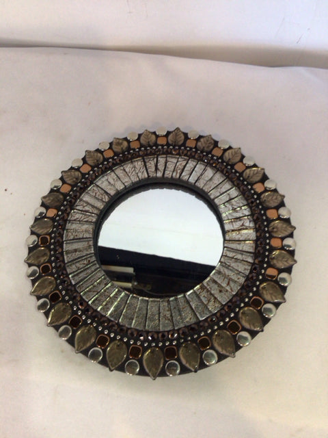 Mosaic Brown Tile Round Mirror