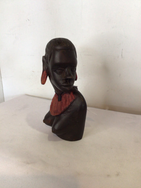Tribal Brown/Red Wood Bust Sculpture
