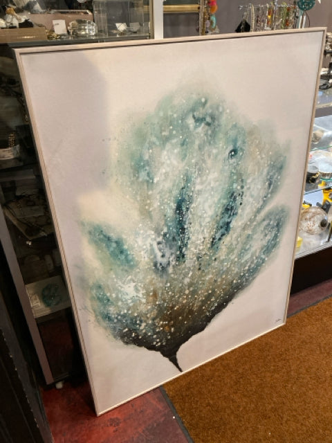 Signed Blue/White Canvas Abstract Framed Art