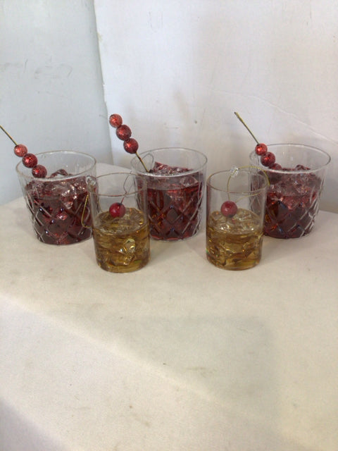 Christmas Clear/Red Plastic Glasses Set of 5 Holiday Item