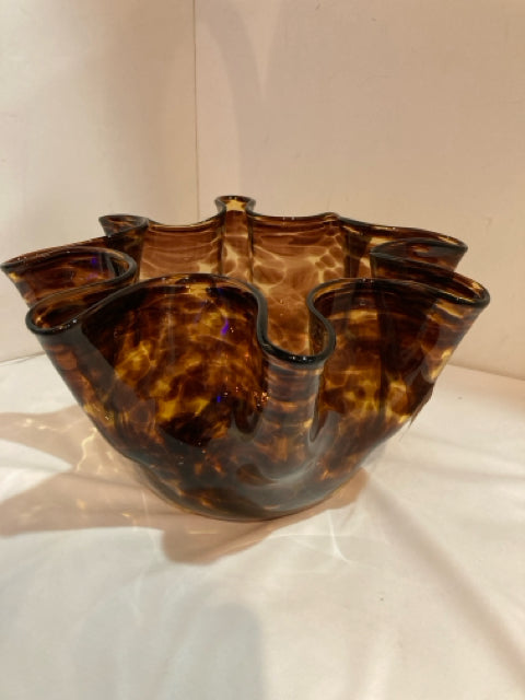Brown Glass Wavy Bowl