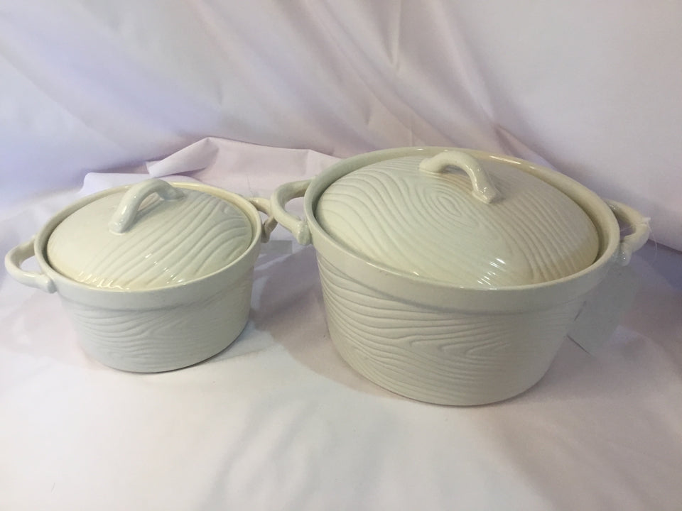 Temp-tations Pair White Ceramic 2 Sizes Lidded Casserole