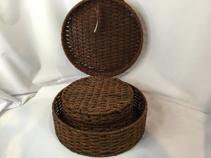 Nesting Brown Rope Set of 2 Lidded Basket