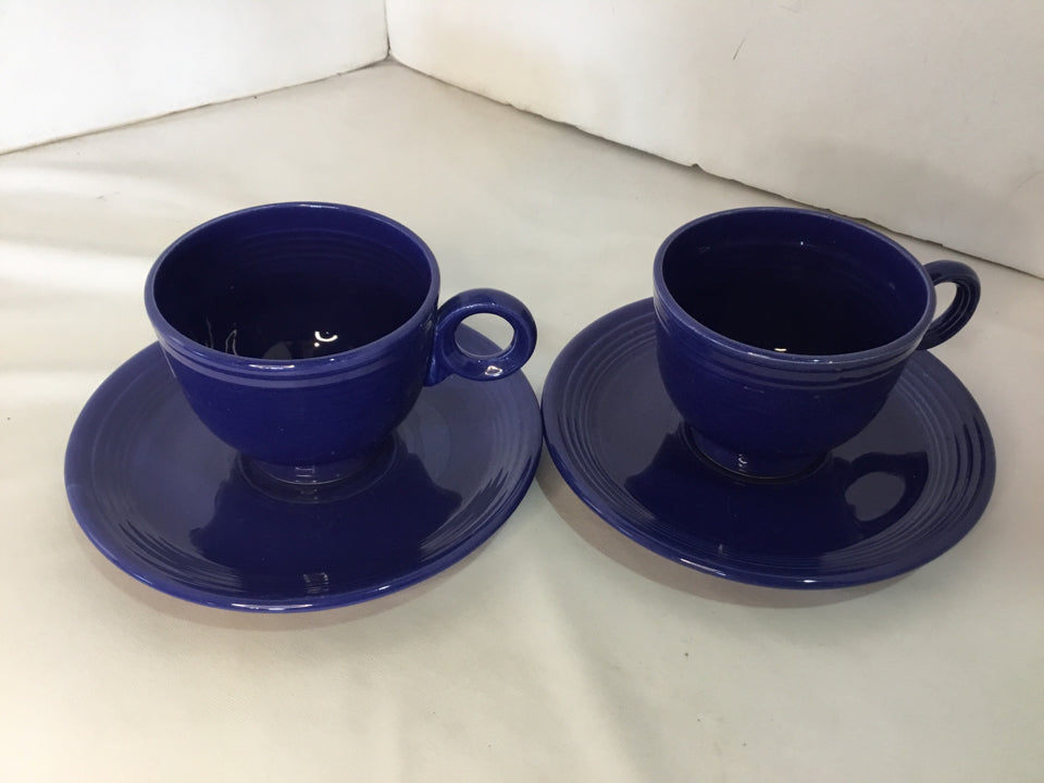 Fiesta Cups/Saucers Blue Stoneware Pair Cup Set