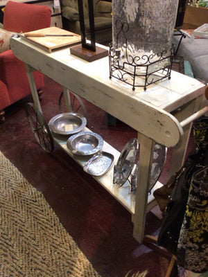 Buffet Wood Shelf on Bottom Wheels Cream Cart