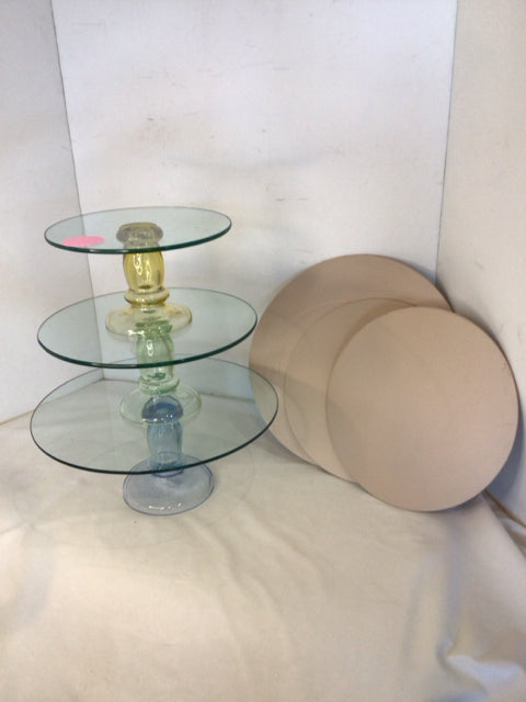 3 Tiered Clear/Multi Glass Pedestal Serving Dish