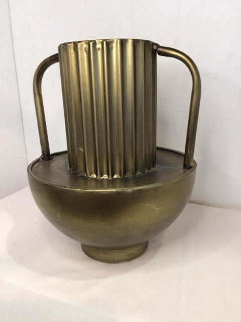 Antiqued Gold Metal 2 Handle Vase