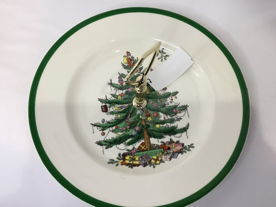 Spode Christmas White/Green Ceramic/Metal Tray Christmas Tree Holiday Item