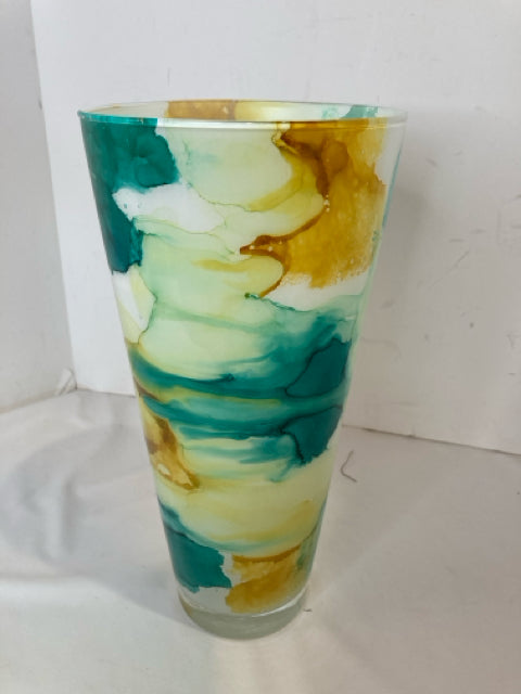 Yellow/Blue Glass Abstract Vase