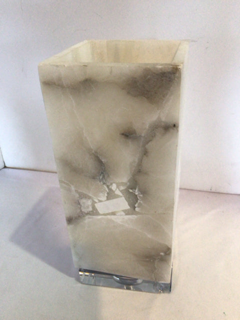 Modern White/Chrome Glass Square Candle Holder