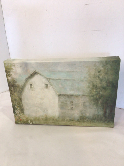 Green/White Canvas Barn Stretch Canvas Art
