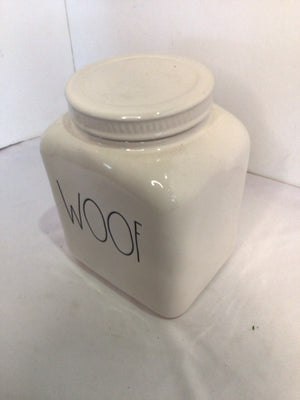 Rae Dunn White/Black Ceramic Woof Jar