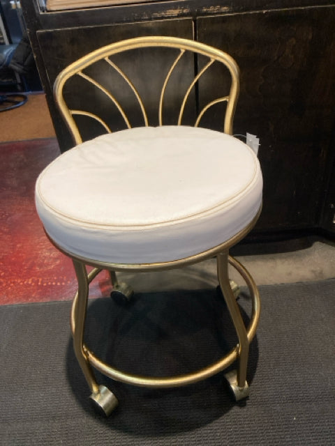 Wheels Faux Leather Vanity Plain Cream/Yellow Stool/Foot Stool/Ottoman