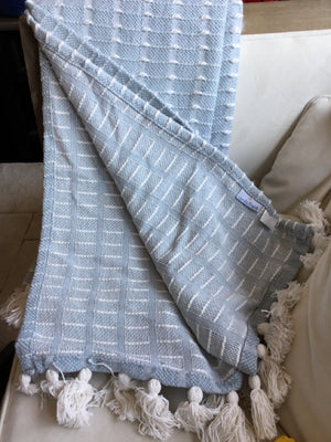 Blue/White Cotton Fringe Throw