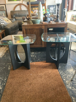 End Wood/Glass Glass Top Pair Black Table