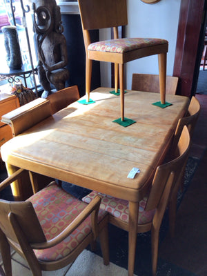 Heywood Wakefield 6 Chairs Wood w/Leaf Extendable Brown Table & Chairs