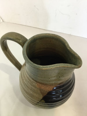 Vintage Green/Tan Pottery Pitcher