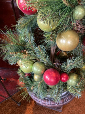 Christmas Green/Red Christmas Tree In Planter Holiday Item
