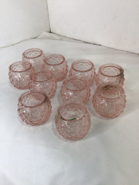 Set of 10 Pink Glass Votive Candles