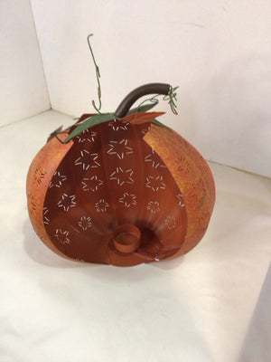 Candle Holder Orange/Green Metal Pumpkin Holiday Item